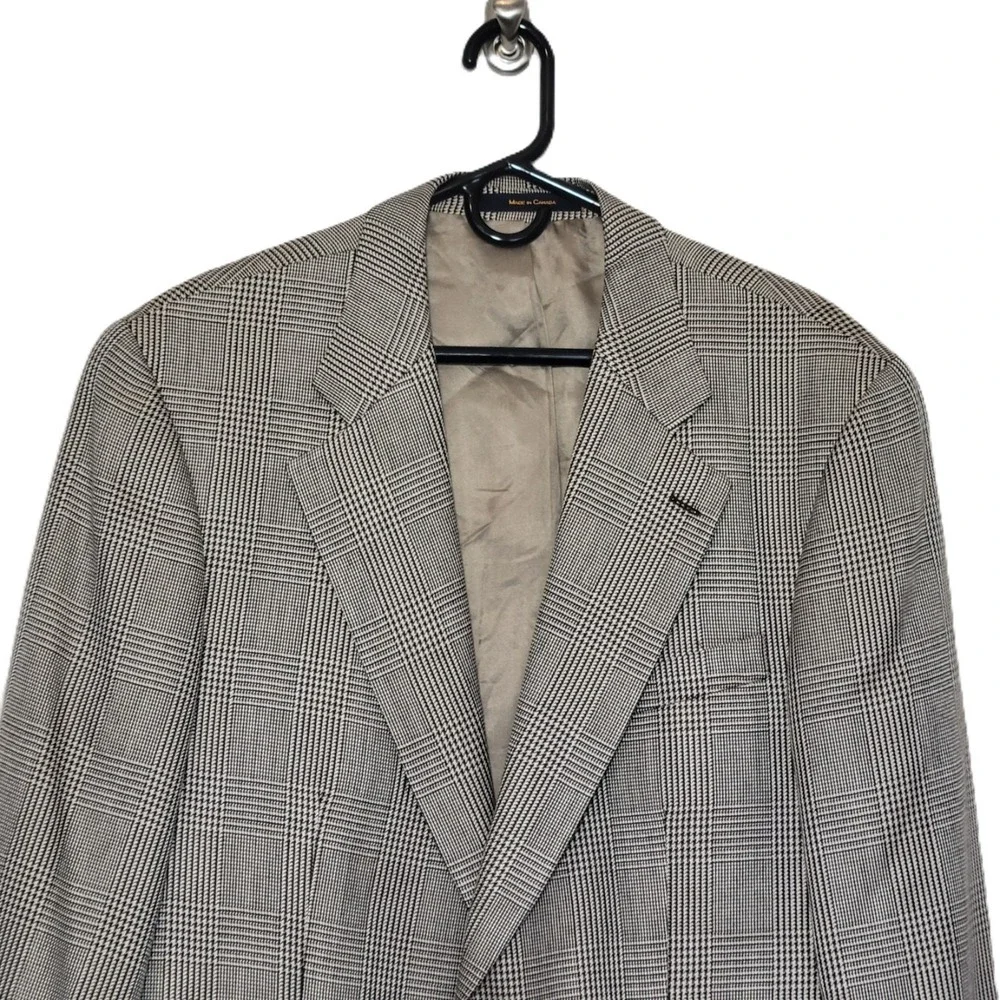 Chaps Ralph Lauren Mens Plaid Blazer Jacket 42R Silk‎ Wool Blend Made in Canada